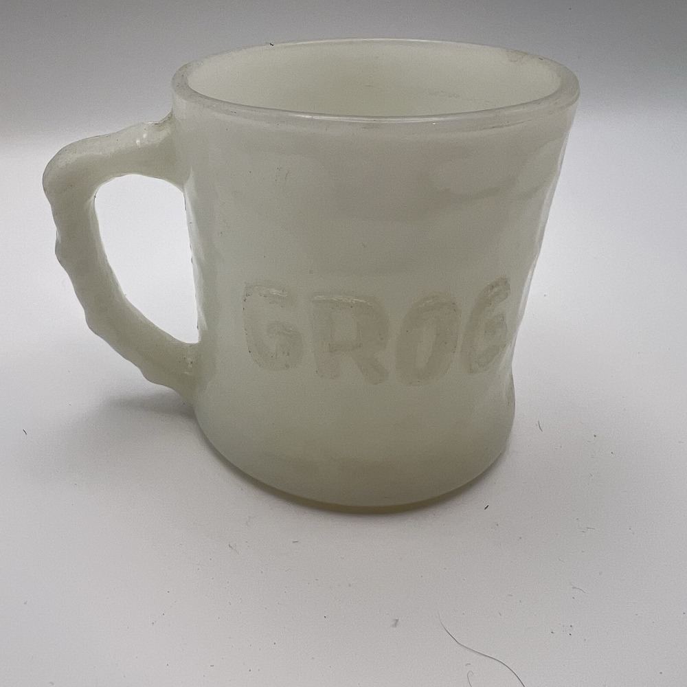 BC Comics Grog Coffee Mug 1970s Fire King White Milk Glass 8oz Cup